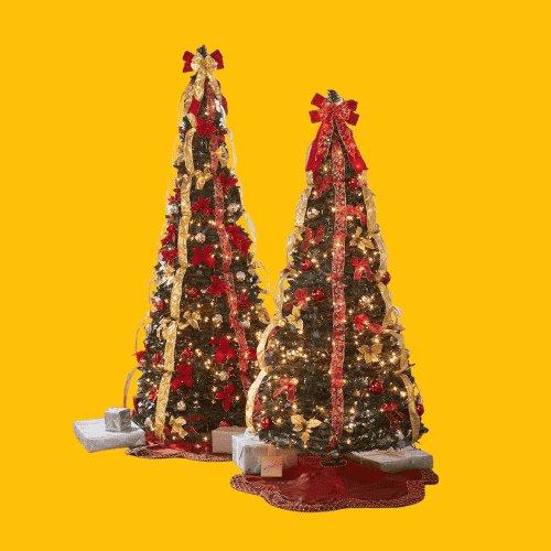 Lit 71/2′ Pop-Up Christmas Tree – Red Gold